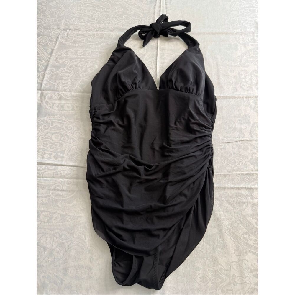 Popilush Black Halter One Piece Swimsuit Tummy Control Shaping Swimwear Size L